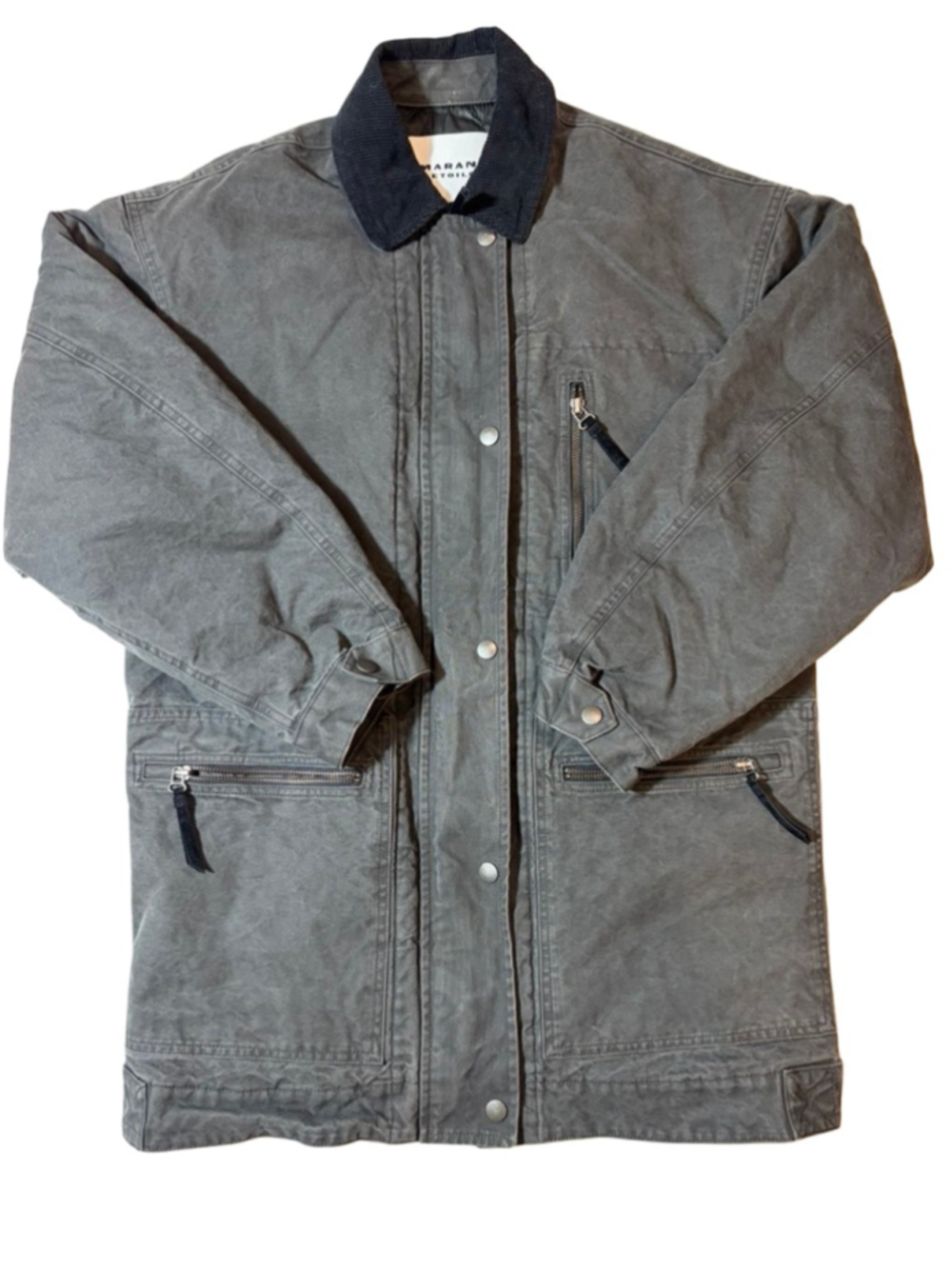 Isabel Marant Etoile Kimelia Jacket Gray Utility Workwear Zip Snap Coat Size 34